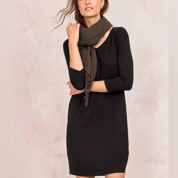 EILEEN FISHER Viscose Jersey 3/4-Sleeve V-Neck Dress Size XS S Black System - Picture 1 of 8